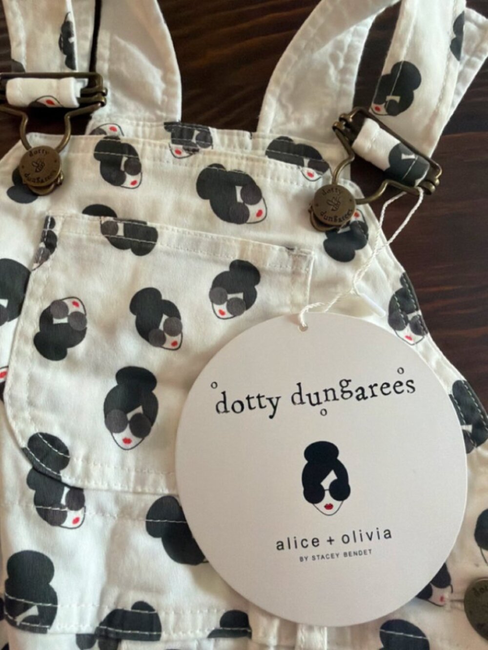 Alice + Olivia x Dotty Dungarees Stace Face Denim Overalls NWT 18-24M